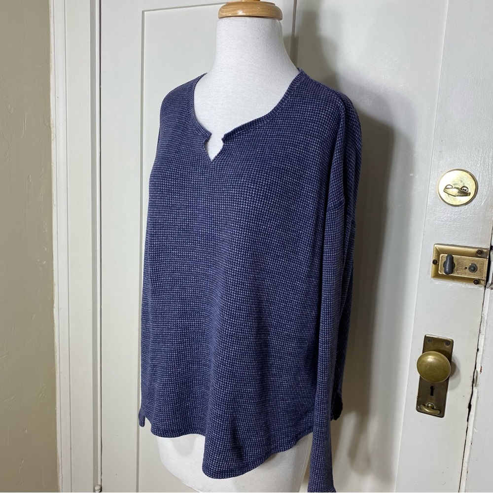 Rag & Bone Waffle Knit Thermal Blue Henley Longsleeve Blue Top S